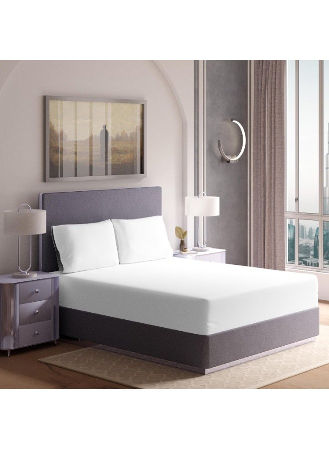 Kanfab Double fitted Bedsheet with 2 Pillow Case 160 x 200 Cm White - Image 1